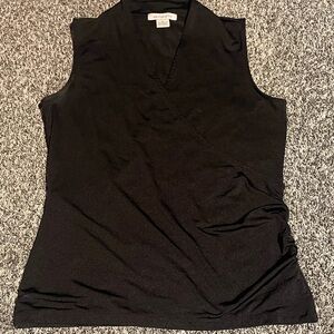 Classic Liz Claiborne Black Sleeveless V-Neck Wrap Top (M)